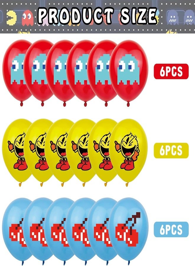 PINUO Pac Ghost Birthday Party Decoration, Include Game Party Backdrop 5 x 3 FT, Latex Balloons, Cake Topper for Pacman Theme Kids Fans Birthday Party - Image 3
