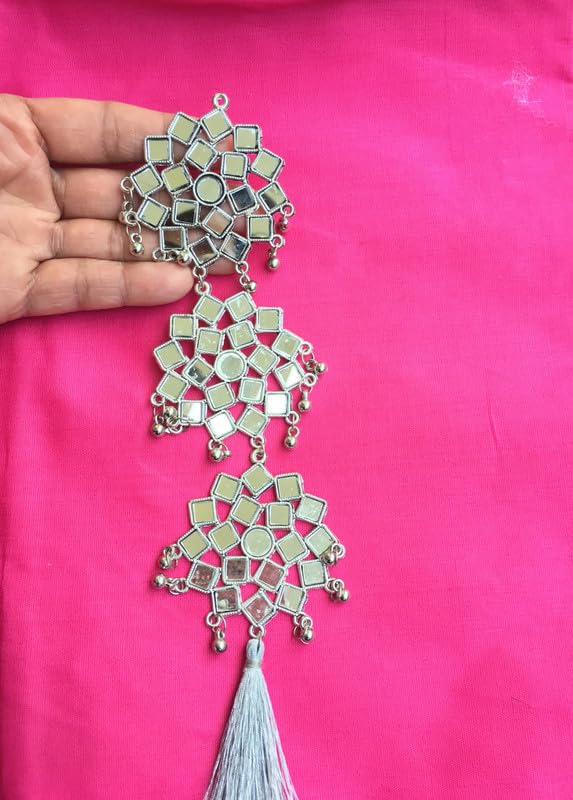 DaSync SYNC Long Mirror buttons for kurtis 23 cm silver button for clothes kurta tassel hanging women girl metal button hanging latkan dress lehenga tassel dress decoration fringe fancy stylish diy craft - Image 3