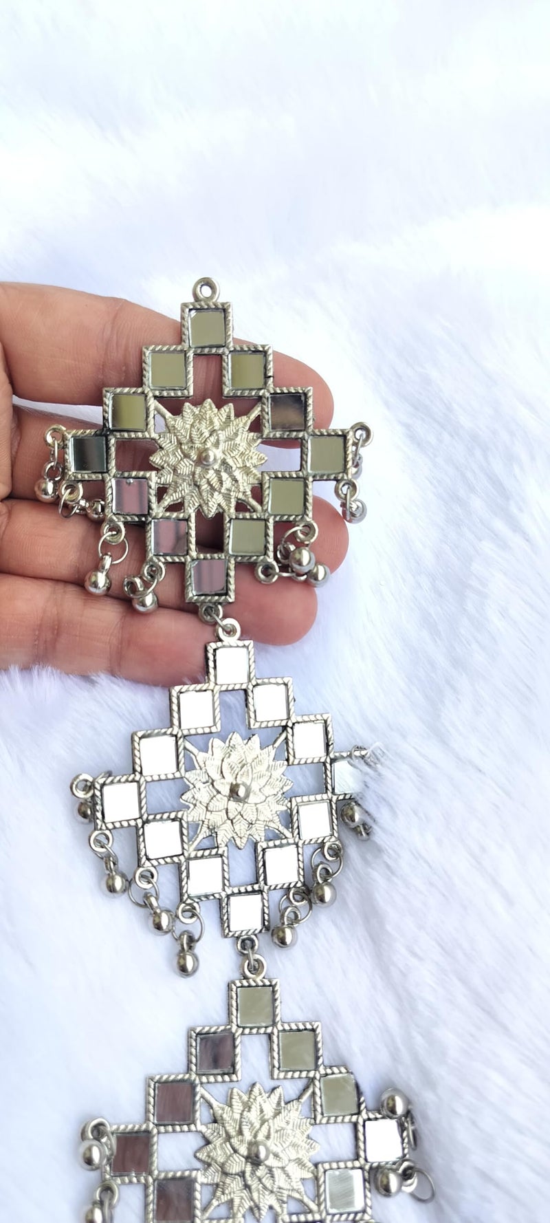 DaSync SYNC Long Mirror buttons for kurtis 23 cm silver button for clothes kurta tassel hanging women girl metal button hanging latkan dress lehenga tassel dress decoration fringe fancy stylish diy craft - Image 1