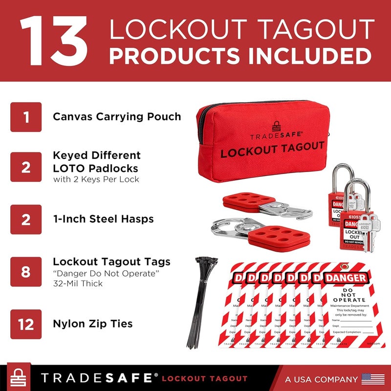 TRADESAFE Lockout Tagout Kit with Hasps, Lockout Tags, Red Loto Locks - Electrical Lock Out Tag Out Kits for OSHA Compliance, Personal Loto Kit (2 Keys Per Lock) - Image 2