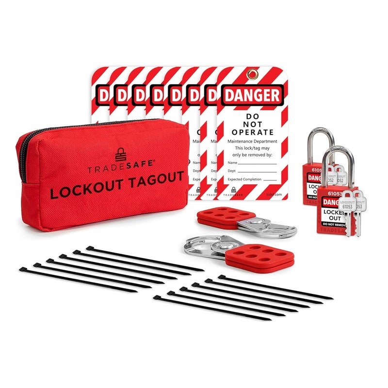 TRADESAFE Lockout Tagout Kit with Hasps, Lockout Tags, Red Loto Locks - Electrical Lock Out Tag Out Kits for OSHA Compliance, Personal Loto Kit (2 Keys Per Lock) - Image 1