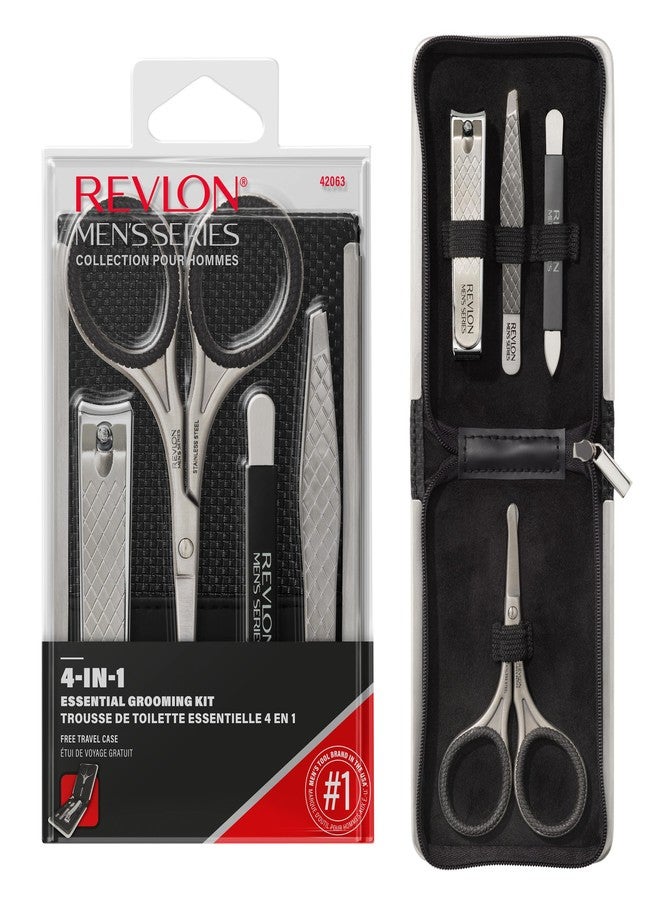 Revlon Men's Grooming Kit, 5-Piece Travel Essentials Set, Includes Nail Clippers, Scissors, File, Tweezers and Carrying Case, Stainless Steel, 1 count - Image 1