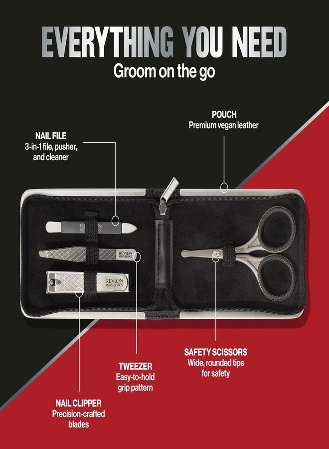 Revlon Men's Grooming Kit, 5-Piece Travel Essentials Set, Includes Nail Clippers, Scissors, File, Tweezers and Carrying Case, Stainless Steel, 1 count - Image 3