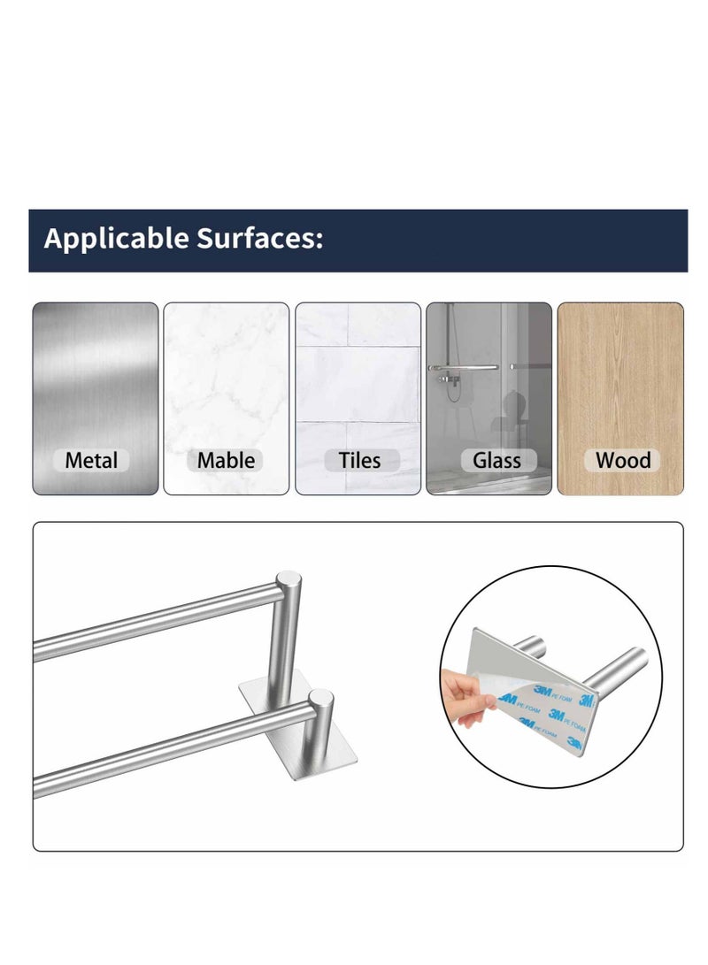 SOLARAE Towel Bar Double Towel Rack, Bath Accessories SUS304 Brushed Stainless Steel Shower Towel Rack, Scratch Resistant Towel Bars, No Drilling, Self Adhesive (15.75 inch, Silver) - Image 3