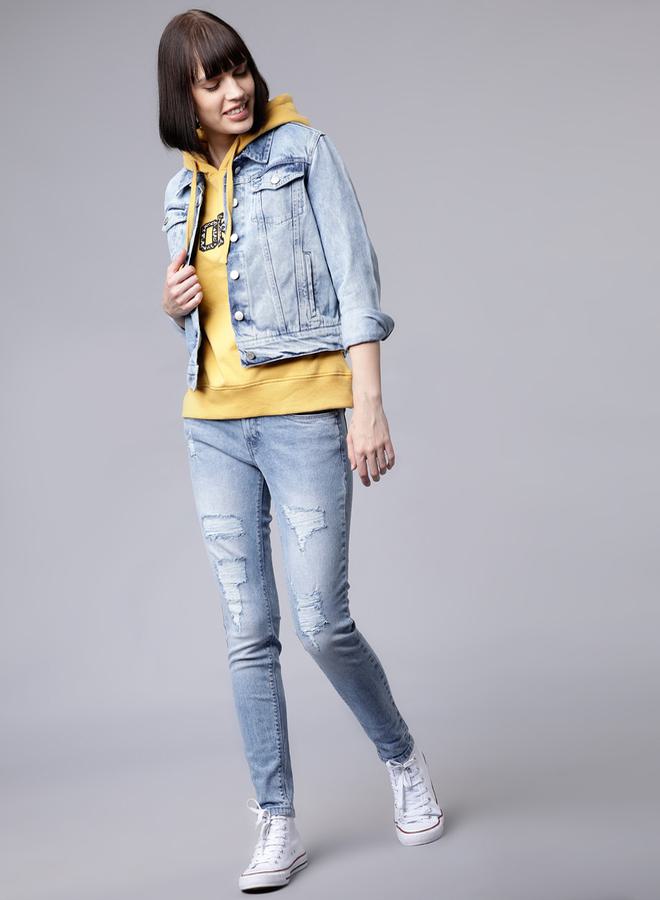 Solid Cropped Denim Jacket by Styli