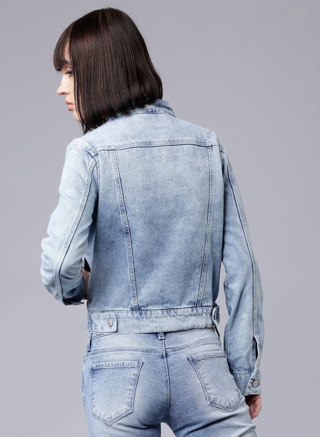 Solid Cropped Denim Jacket by Styli