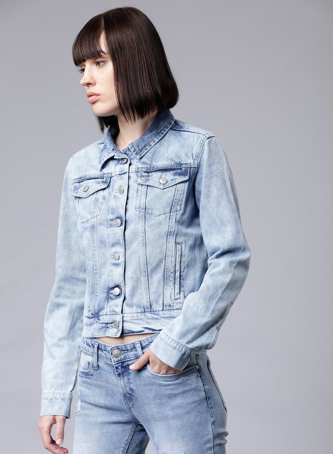 Solid Cropped Denim Jacket by Styli