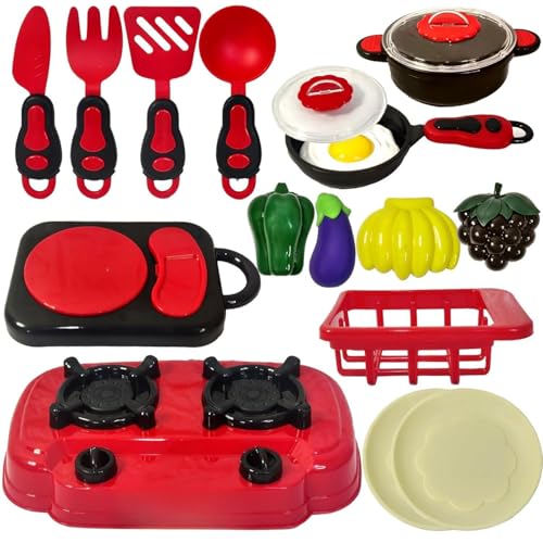 SHAKTISM 19 Pcs Portable Cooking Play Set Kitchen with Cookware Pots and Pans Cooking Utensils Cutting Vegetables & Fruits Pretend Role Play Toys Kitchen Set for Kids,Boys,Girls,Childrens - Image 1