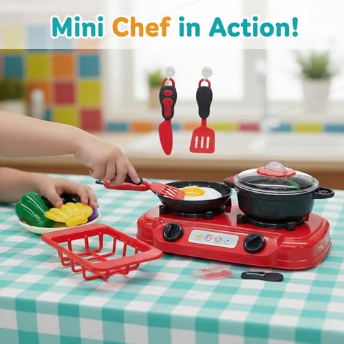SHAKTISM 19 Pcs Portable Cooking Play Set Kitchen with Cookware Pots and Pans Cooking Utensils Cutting Vegetables & Fruits Pretend Role Play Toys Kitchen Set for Kids,Boys,Girls,Childrens - Image 4