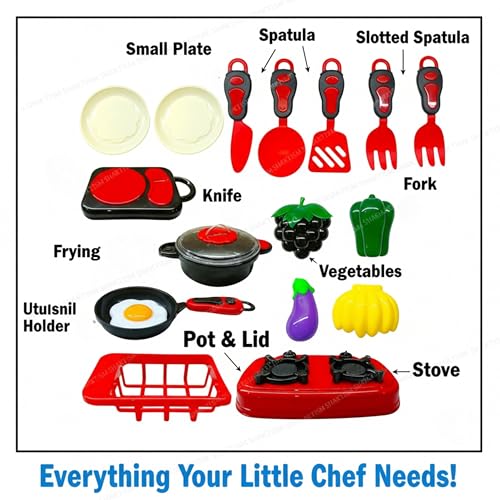 SHAKTISM 19 Pcs Portable Cooking Play Set Kitchen with Cookware Pots and Pans Cooking Utensils Cutting Vegetables & Fruits Pretend Role Play Toys Kitchen Set for Kids,Boys,Girls,Childrens - Image 3