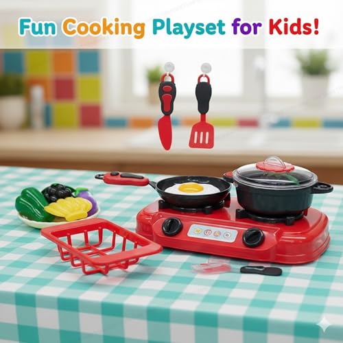 SHAKTISM 19 Pcs Portable Cooking Play Set Kitchen with Cookware Pots and Pans Cooking Utensils Cutting Vegetables & Fruits Pretend Role Play Toys Kitchen Set for Kids,Boys,Girls,Childrens - Image 2