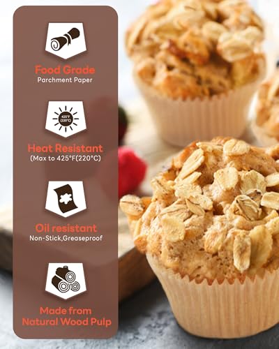 Bake Choice Non-stick 200pcs Standard Cupcake Liners for Baking, Natural, Food-grade Cupcake Wrapper, Greaseproof Parchment Muffin Liners - Image 3
