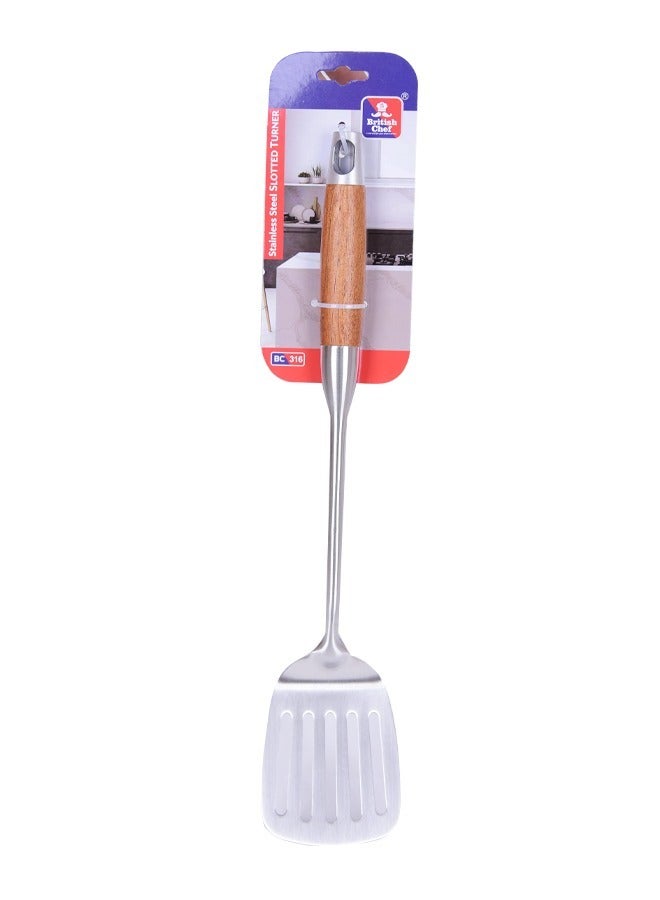 British Chef Stainless Steel Slotted Turner | Wooden Handle | Frying/Grilling Spoon | Long Handle Turner Spoon | BC316 - Image 5