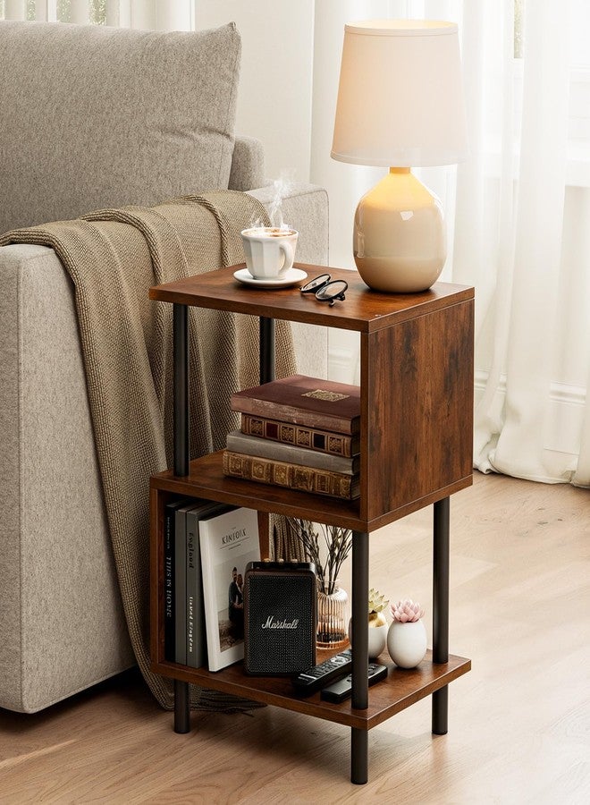 Frylr Small Side Table, End Table and Nightstand with 3-Tier Wood Shelves, Sturdy Metal Frame with 44 LBS Capacity per Shelf, Easy to Assemble for Living Room or Bedroom,Rustic Brown - Image 1