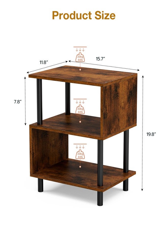 Frylr Small Side Table, End Table and Nightstand with 3-Tier Wood Shelves, Sturdy Metal Frame with 44 LBS Capacity per Shelf, Easy to Assemble for Living Room or Bedroom,Rustic Brown - Image 2