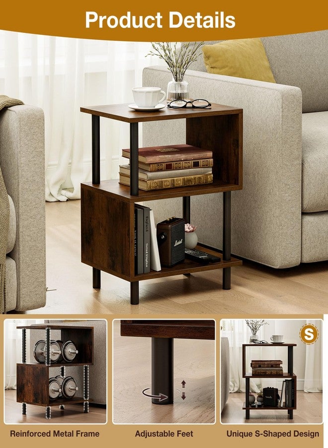 Frylr Small Side Table, End Table and Nightstand with 3-Tier Wood Shelves, Sturdy Metal Frame with 44 LBS Capacity per Shelf, Easy to Assemble for Living Room or Bedroom,Rustic Brown - Image 3