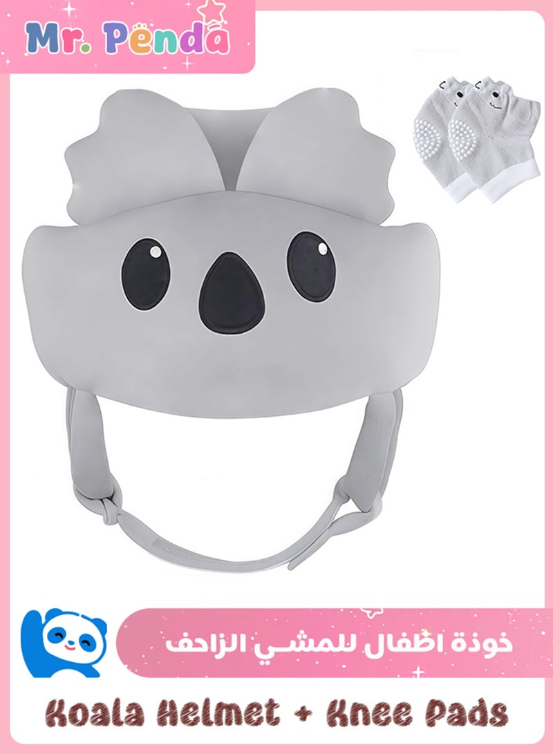السيد باندا خوذة اطفال للمشي الزاحف وسادات الركبة - واقي راس الطفل ناعم وخفيف الوزن مع اشرطة قابلة للتعديل، حماية 360 درجة للاطفال الصغار، تصميم كوالا لطيف، واقي راس خلفي مثالي للاطفال (كوالا رمادي) - Image 1