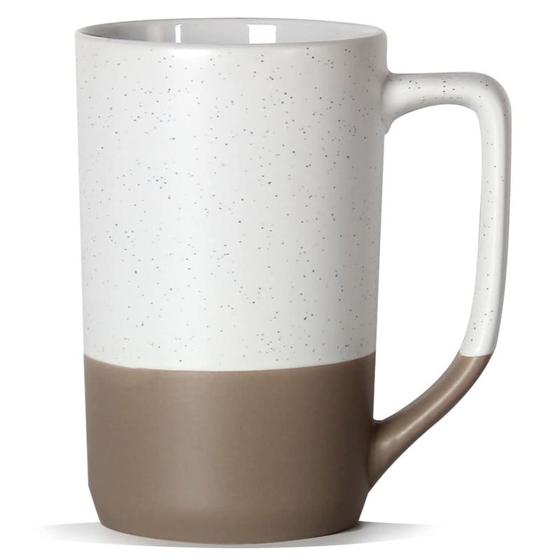 SHOWFULL 16 OZ Large Coffee Mug Two Color Combination Big Ceramic Tea Cup with Square Handle with Black Speckled for Men Women Restaurant Home Office Hot Drinks White