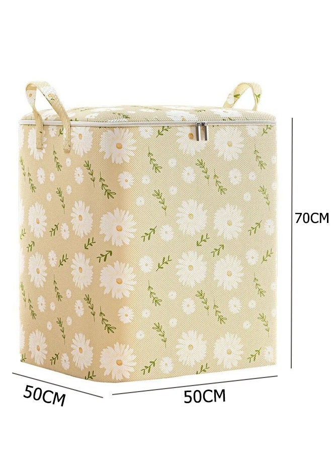 Generic - Quilt Storage Bags Non-Woven Extra Large Storage Bags Clothes Storage Bag Daisy Pattern Folding Organizer Bag For Clothes Pillows Blankets Bedding 50*50*70cm (180L) - Image 1