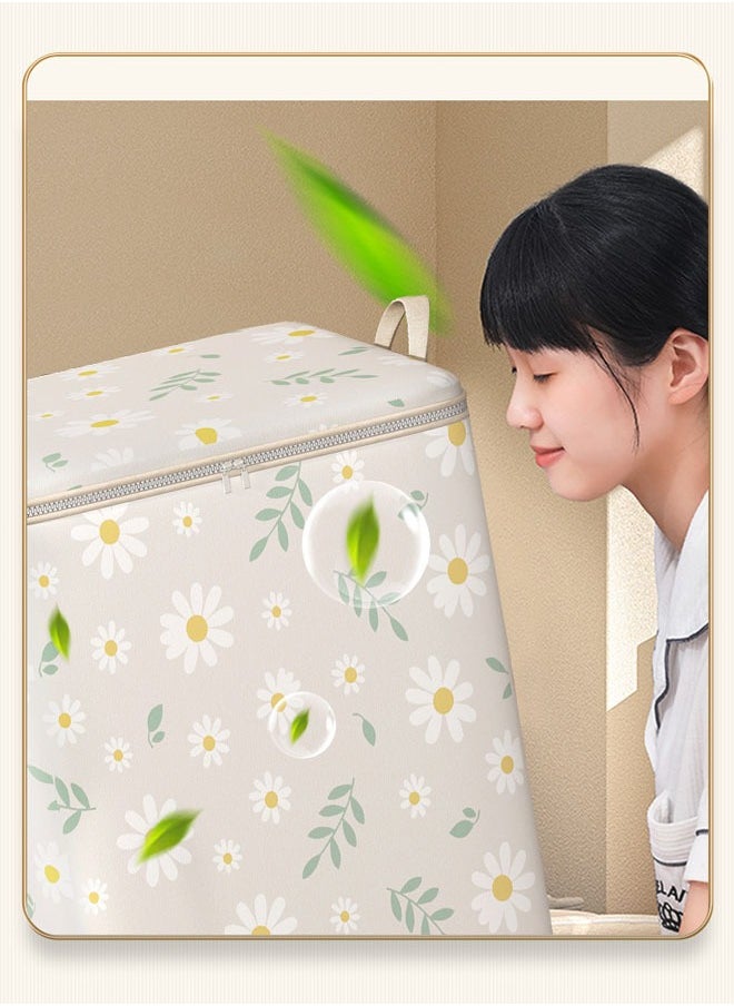 Generic - Quilt Storage Bags Non-Woven Extra Large Storage Bags Clothes Storage Bag Daisy Pattern Folding Organizer Bag For Clothes Pillows Blankets Bedding 50*50*70cm (180L) - Image 1
