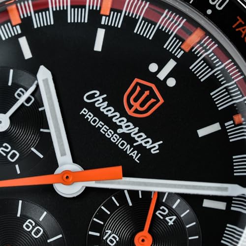 watchdives WD1860 WD1861 WD1863 Men's Chronograph Watch Japan VK63 Quartz Sports Watches 40mm Bubble Sapphire Crystal Wristwatch 100M Dive Watch (Black Orange / WD1863 Screw Bracelet) - Image 3