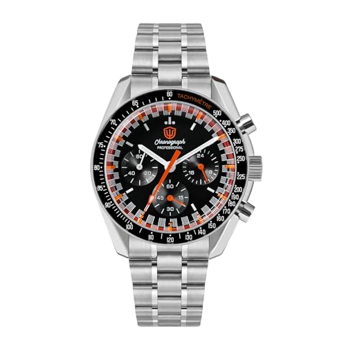 watchdives WD1860 WD1861 WD1863 Men's Chronograph Watch Japan VK63 Quartz Sports Watches 40mm Bubble Sapphire Crystal Wristwatch 100M Dive Watch (Black Orange / WD1863 Screw Bracelet) - Image 1