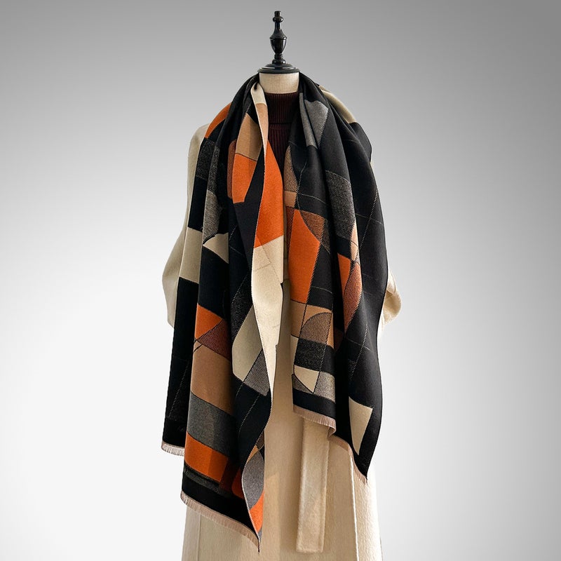 2025 Cat Plaid الخريف والشتاء الكلاسيكية طويلة التقليد الكشمير الشال أسلوب كوري هندسي دافئ وأسهل لمطابقة الشال الشال - Image 4