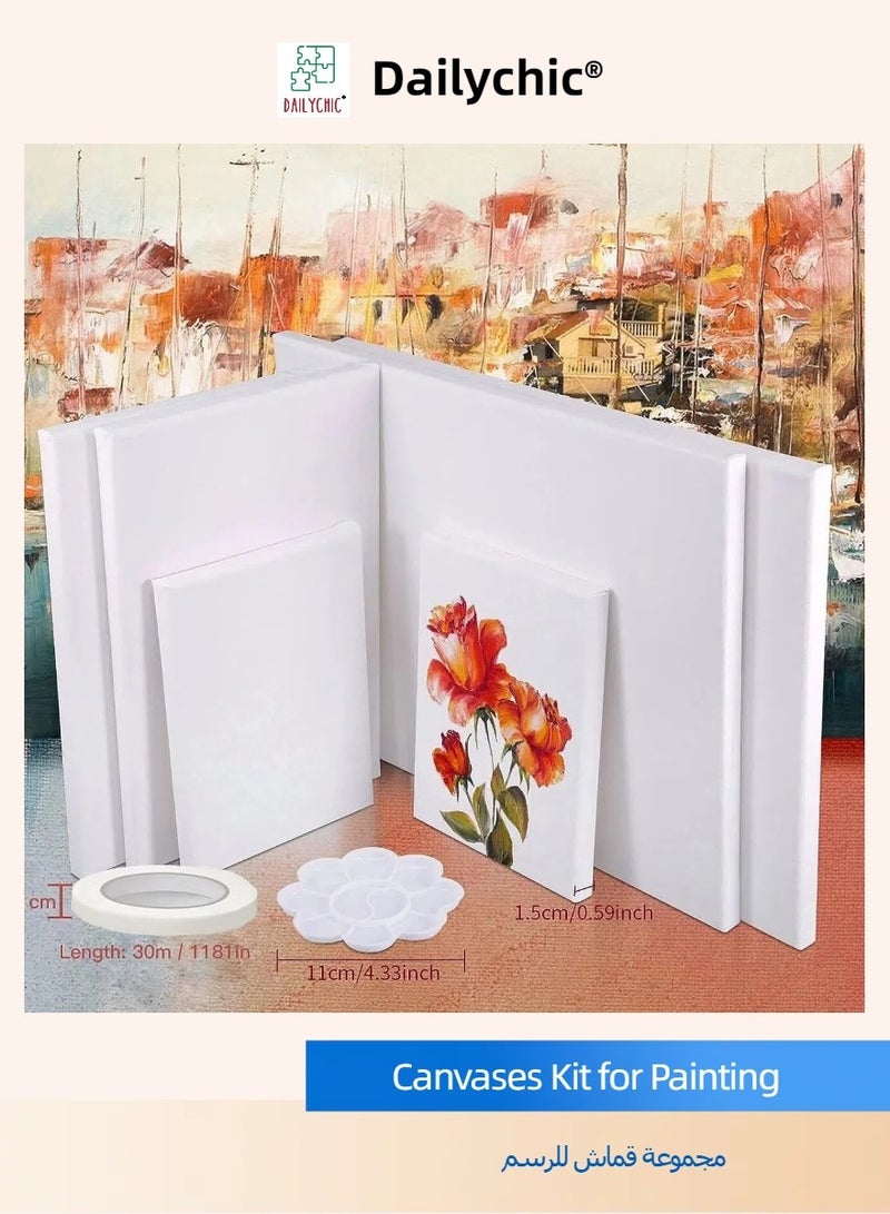DAILYCHIC 8Pcs Canvases Kit for Painting, 40x30,30x20, 20x15, 6Pcs Stretched White Canvas with Petal Paint Tray and Tape, Artist Canvases Frame Board Panels, Cotton Canvas for Oil,  Acrylic, Watercolor - Image 2
