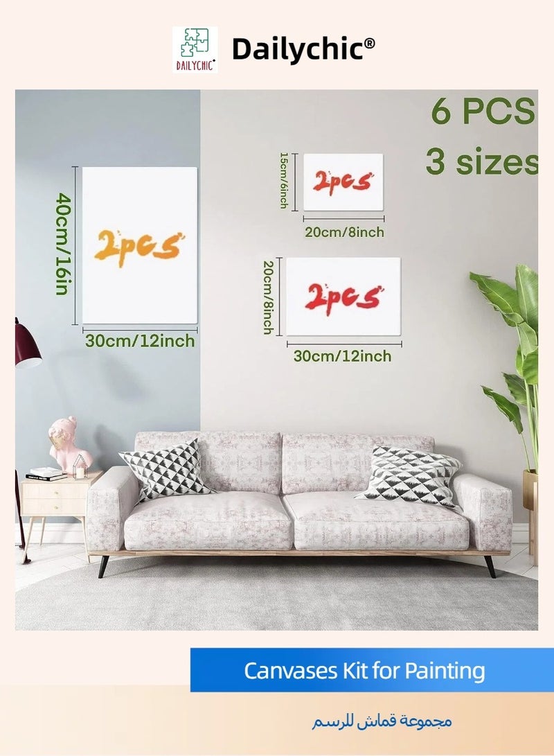DAILYCHIC 8Pcs Canvases Kit for Painting, 40x30,30x20, 20x15, 6Pcs Stretched White Canvas with Petal Paint Tray and Tape, Artist Canvases Frame Board Panels, Cotton Canvas for Oil,  Acrylic, Watercolor - Image 3