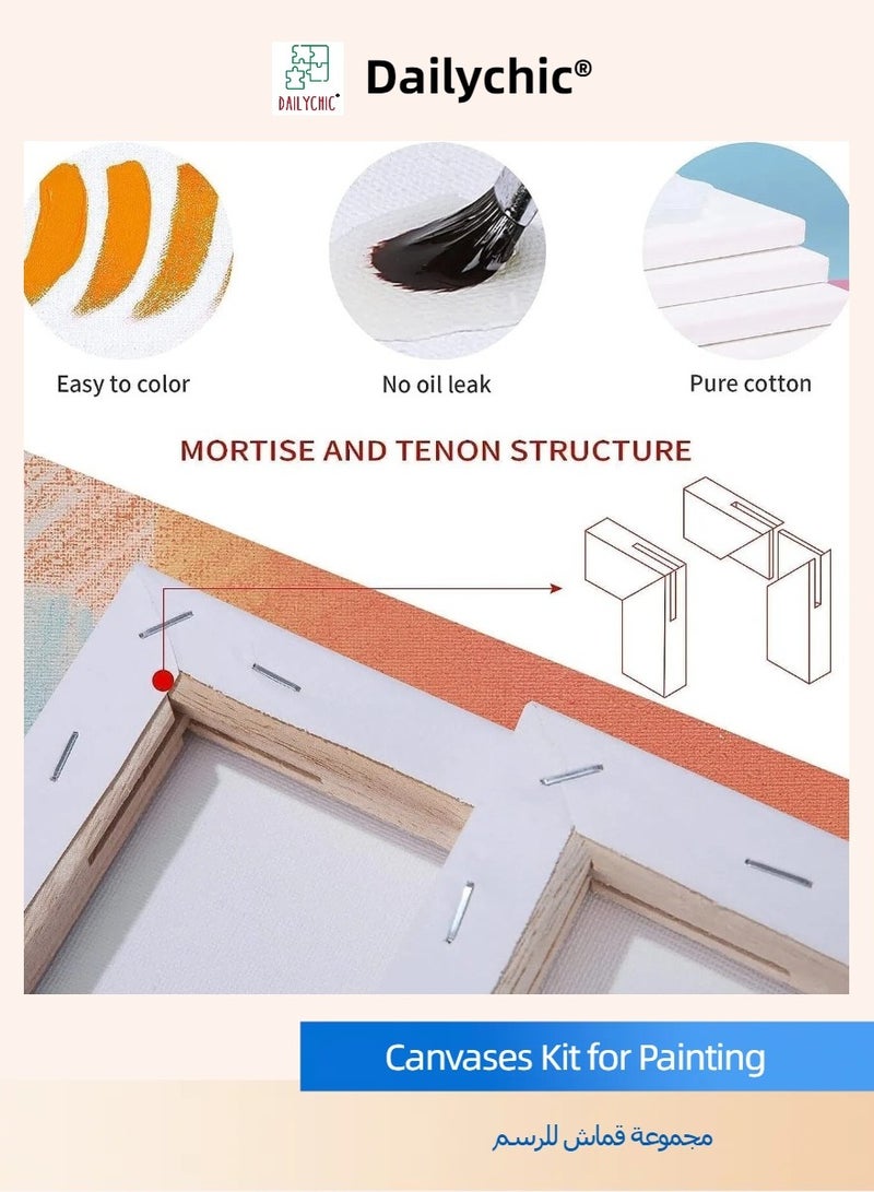 DAILYCHIC 8Pcs Canvases Kit for Painting, 40x30,30x20, 20x15, 6Pcs Stretched White Canvas with Petal Paint Tray and Tape, Artist Canvases Frame Board Panels, Cotton Canvas for Oil,  Acrylic, Watercolor - Image 4