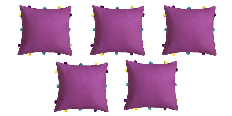 Lushomes Cushion Cover 12x12 Boho Cushion Covers Sofa Pillow Cover Cushion Covers with Tassels Cushion Cover with pom pom 12x12 Inches Set of 5 Lilac - Image 1