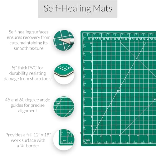 Breman Precision 12x18 Inch Self Healing Cutting Mat - 2-Sided 5-Ply PVC Green/Black Cutting Mats for Crafts, Sewing, Quilting and DIY Projects - Durable and Non-Slip Design with Precise Grid Lines - Image 2