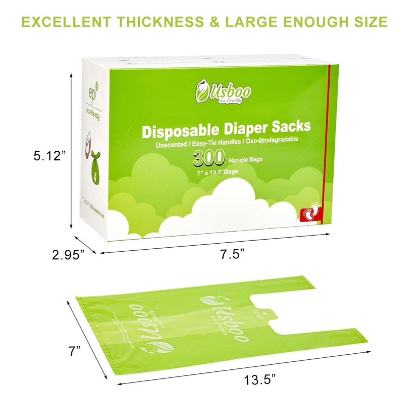 USBOO Baby Disposable Diaper Bags,300 Count Oxo-Biodegradable Diaper Sacks,Easy-Tie Handles,Diaper Disposal or Pet Waste Bags, Unscented - Image 3