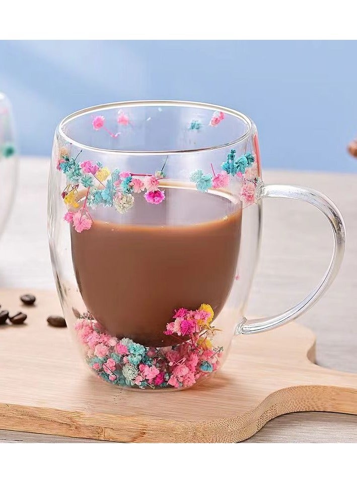 إيفرين كوب قهوة زجاجي مزدوج الطبقات، سعة 350 مل، كوب ماء شفاف للشاي والكابتشينو والإسبريسو واللاتيه، أكواب المشروبات الساخنة، هدية عيد ميلاد للنساء - Image 1