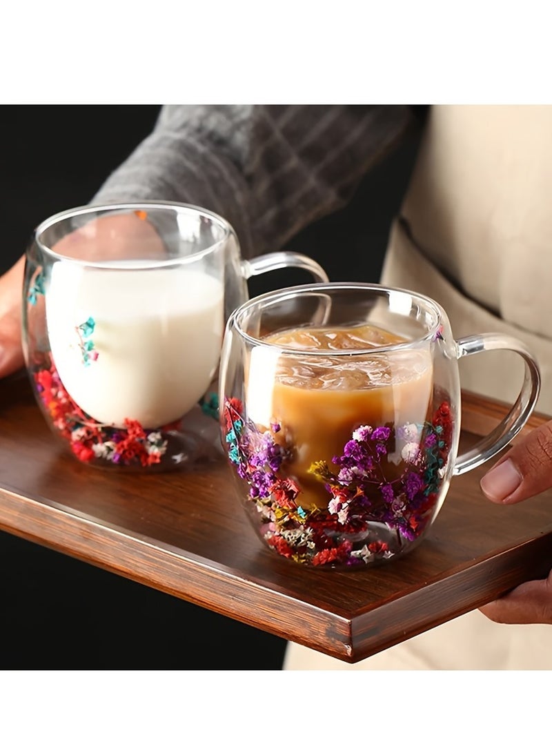 إيفرين كوب قهوة زجاجي مزدوج الطبقات، سعة 350 مل، كوب ماء شفاف للشاي والكابتشينو والإسبريسو واللاتيه، أكواب المشروبات الساخنة، هدية عيد ميلاد للنساء - Image 3