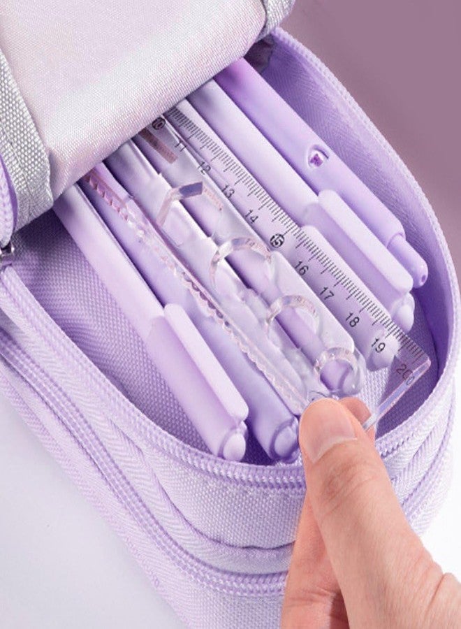 VIHAX Multifunctional Pencil Case, 6 Layer, 3 Compartments, Large Capacity, Cute Aesthetic Design for Girls, Pouch for School Kids, Purple (Purple) - Image 3