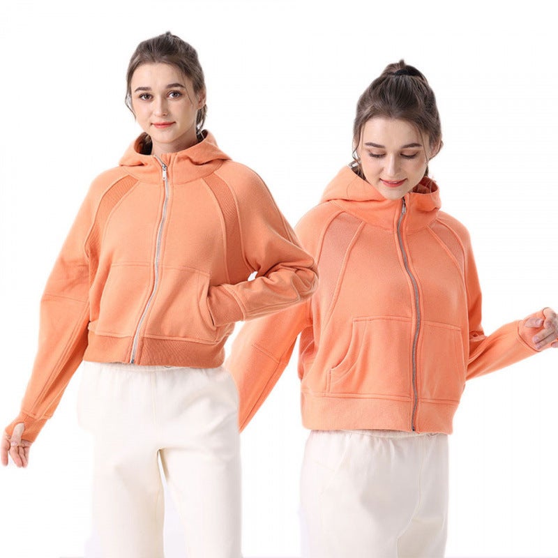 Women's Breathable Cotton Full-Zip Hooded Jacket for Yoga and Workouts, Relaxed Fit Long Sleeve - Image 1