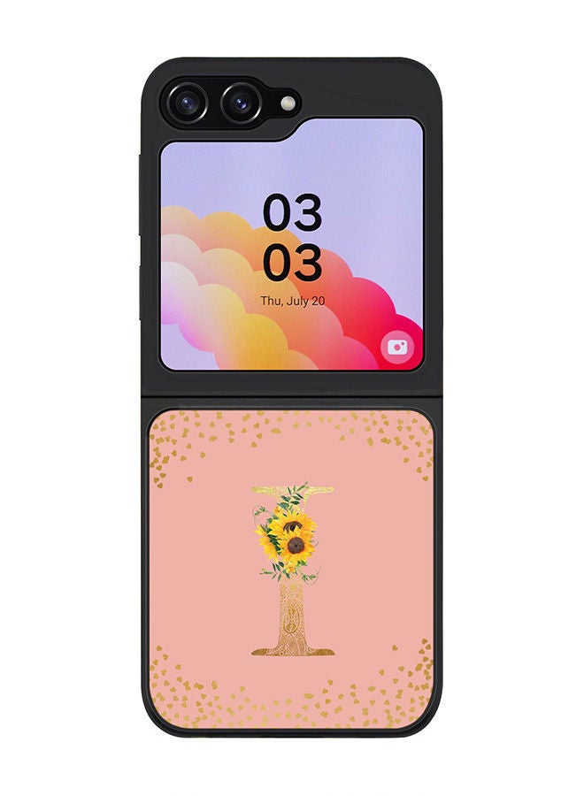Stylizedd Rugged Black edge case for Samsung Galaxy Z Flip5, Slim fit Soft Case Flexible Rubber Edges Anti Drop TPU Gel Thin Cover -  Custom Monogram Initial Letter Floral Pattern Alphabet - I  (Rose Pink ) - Image 1