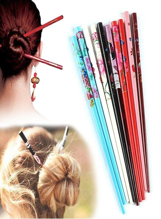 imioxo Wooden Golden Flower Hair Pin Juda Stick Combo for Women(Multicolour) - Pack of 6 - Image 2