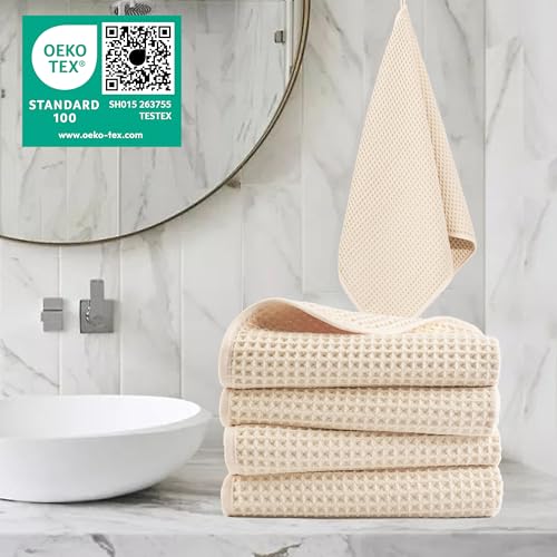 POLYTE 430 GSM Microfiber Lint Free Hand Towel 16 x 30 in 4 Pack Waffle Weave - Image 3