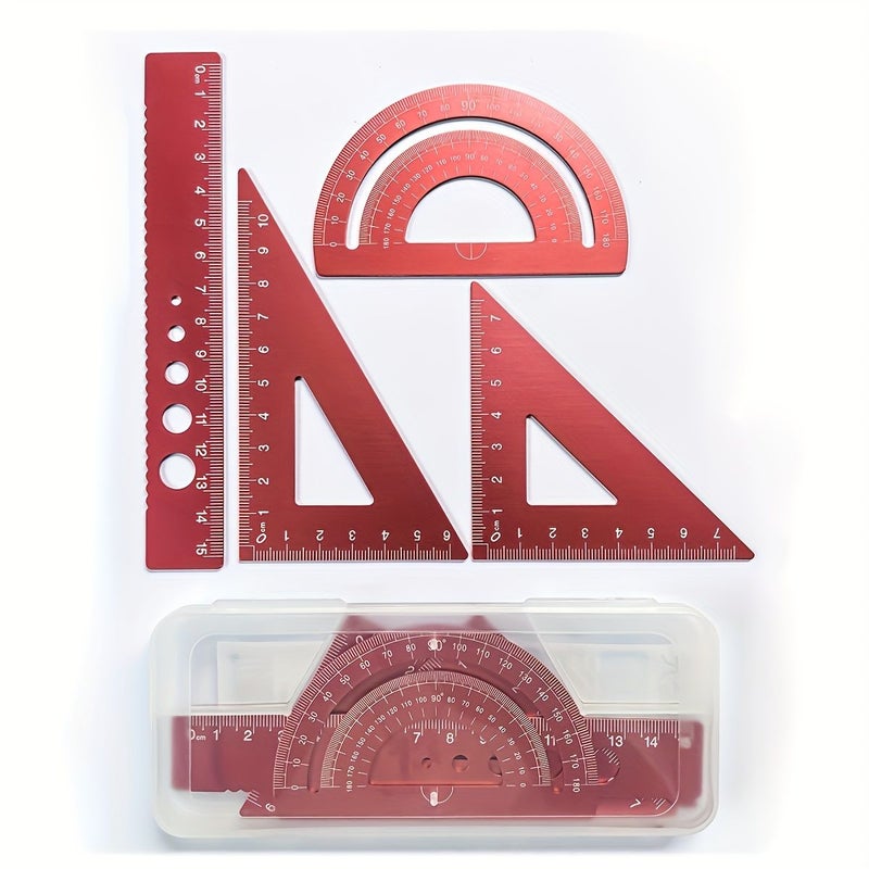 Black 4Pcs Aluminum Alloy Ruler Set for Study Office Work and Drawing - Image 5