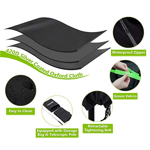 GEMITTO Patio Umbrella Cover, Waterproof Outdoor Offset Market Umbrella Parasol Covers with Zipper & Rod, for 9-13ft Cantilever Umbrellas, Anti-UV Rain Wind Dust(420D Cantilever Umbrella Cover), Black - Image 3