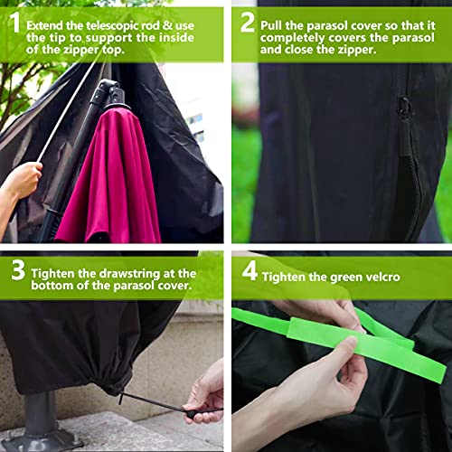 GEMITTO Patio Umbrella Cover, Waterproof Outdoor Offset Market Umbrella Parasol Covers with Zipper & Rod, for 9-13ft Cantilever Umbrellas, Anti-UV Rain Wind Dust(420D Cantilever Umbrella Cover), Black - Image 4