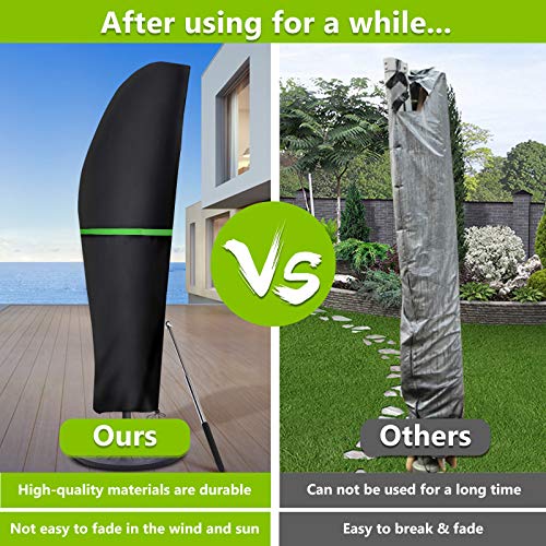 GEMITTO Patio Umbrella Cover, Waterproof Outdoor Offset Market Umbrella Parasol Covers with Zipper & Rod, for 9-13ft Cantilever Umbrellas, Anti-UV Rain Wind Dust(420D Cantilever Umbrella Cover), Black - Image 5