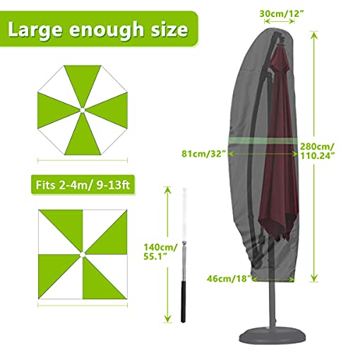 GEMITTO Patio Umbrella Cover, Waterproof Outdoor Offset Market Umbrella Parasol Covers with Zipper & Rod, for 9-13ft Cantilever Umbrellas, Anti-UV Rain Wind Dust(420D Cantilever Umbrella Cover), Black - Image 2