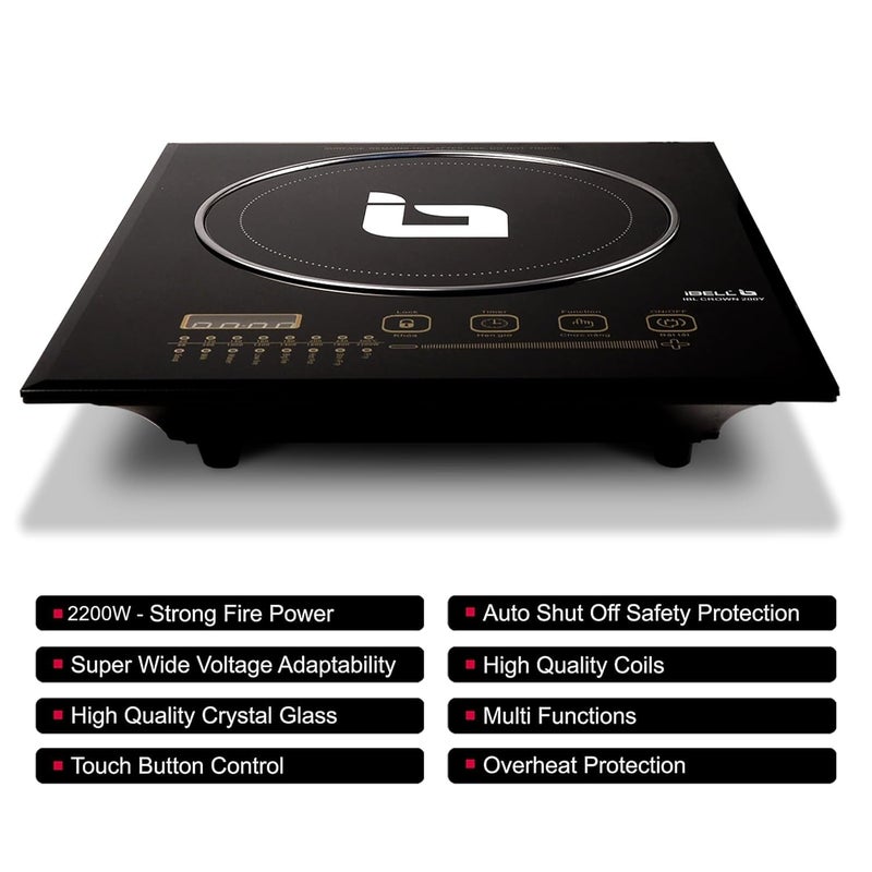 iBELL CROWN200Y Premium Induction Cooktop 2200 Watt, 2 Year Warranty, Crystal Glass Top, Big Size, Touch Buttons, 8 Cooking Modes, Auto Shut Off, Over Heat Protection (Black) - Image 5