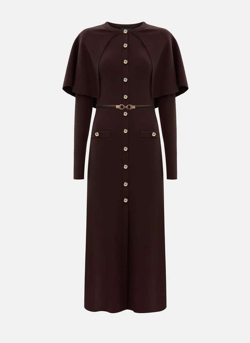 Lichi Midi dress with a cape and matching belt