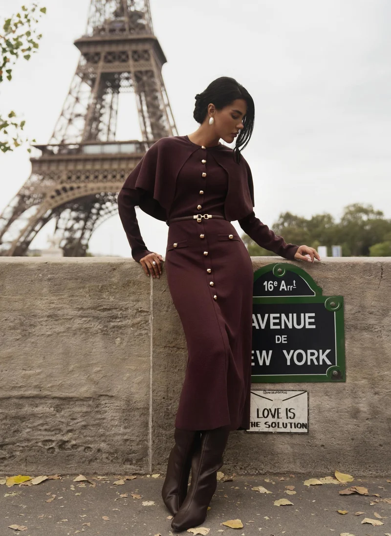 Midi dress with a cape and matching belt