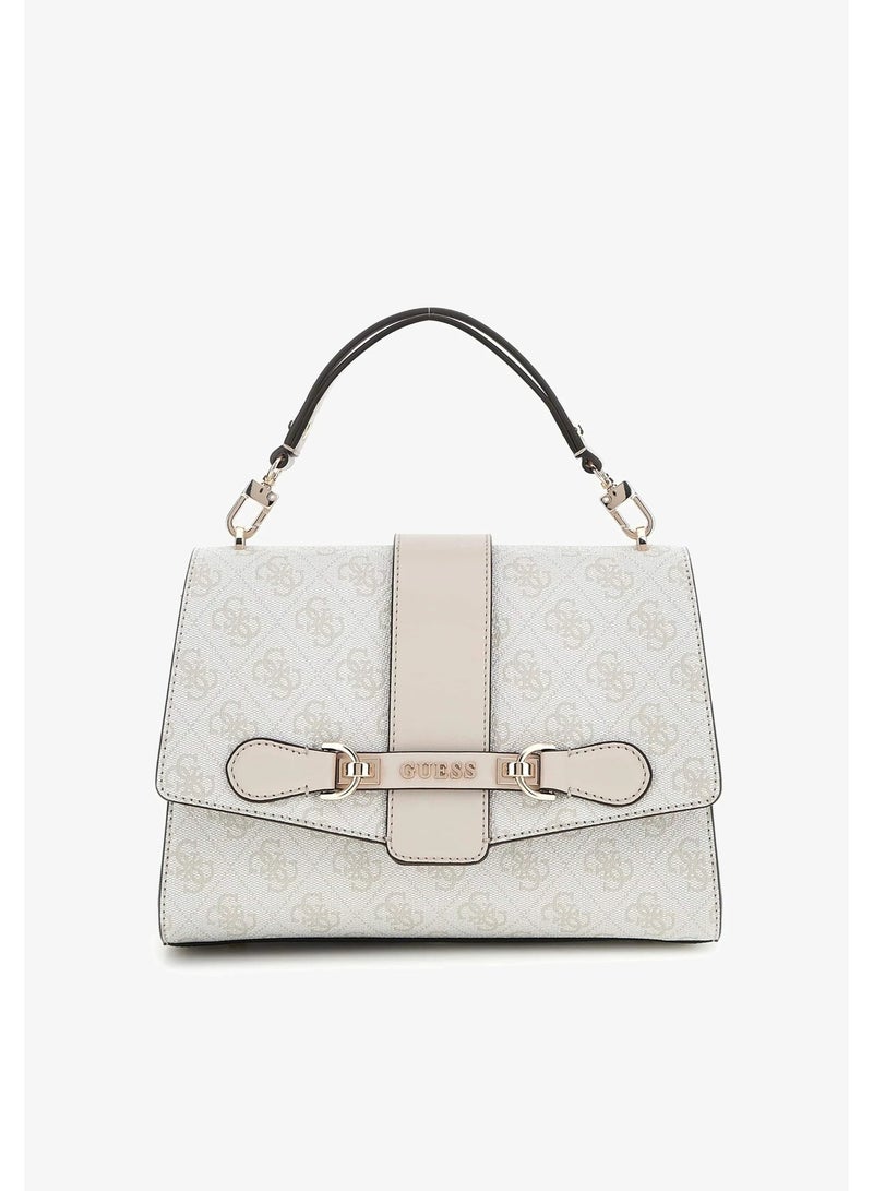 Guess Women’s Monogram Top Handle Bag – Beige - Image 1