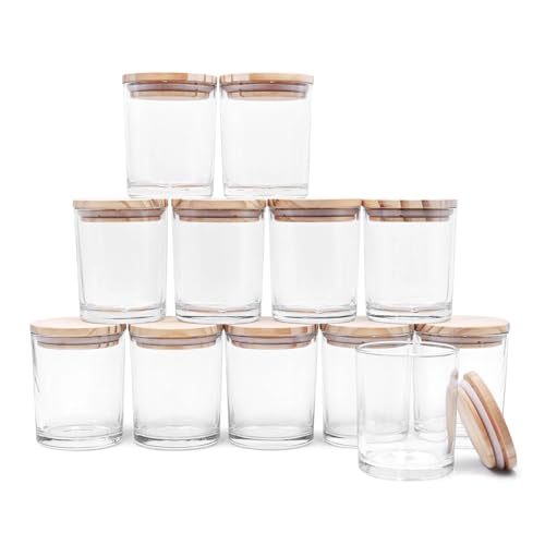 SHOWIN Thick Candle Jars for Making Candles 12 Pcs, 7 OZ Empty Jars with Wood Lids for Candle Making, Sample Container, Clear - Image 1